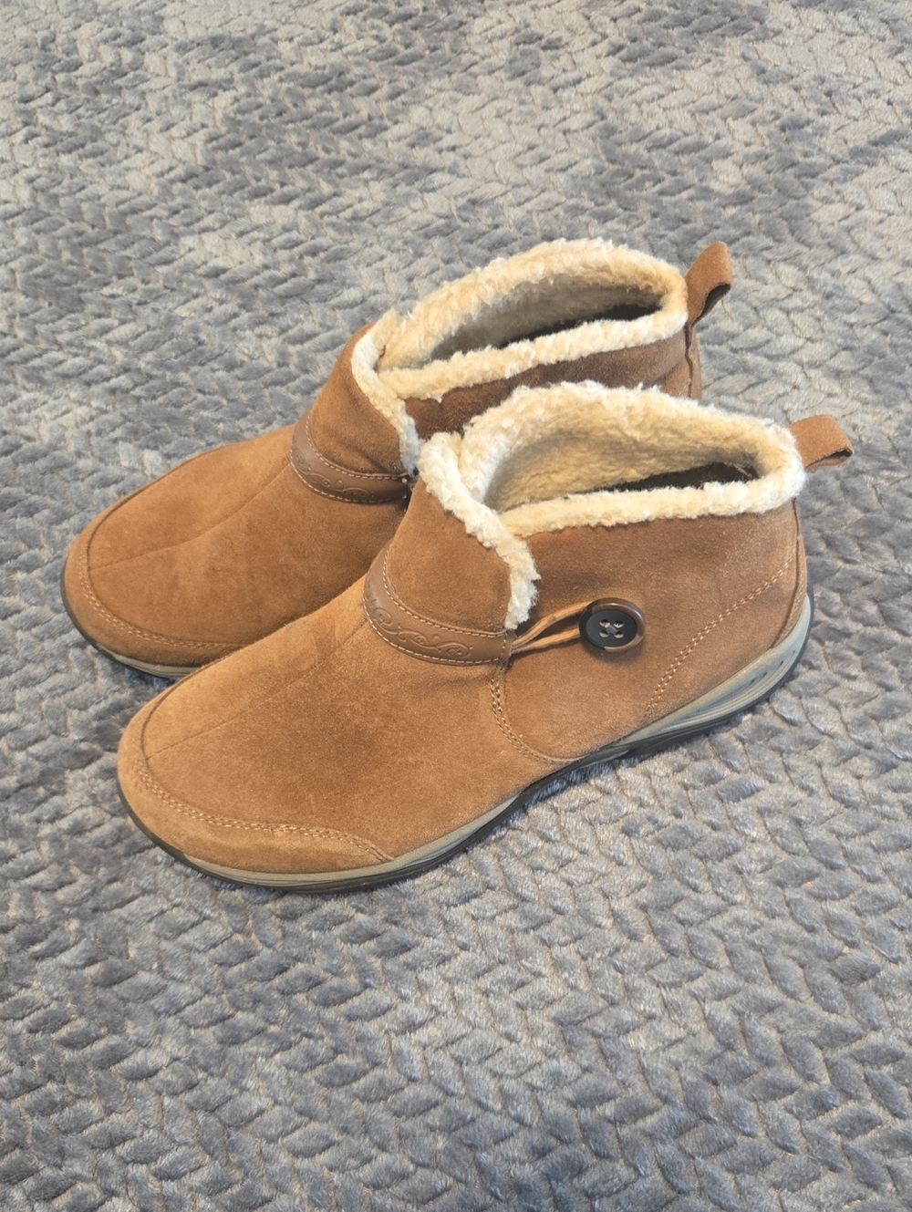 Women's Brown Suede Ankle Boots with Faux Shearling Lining